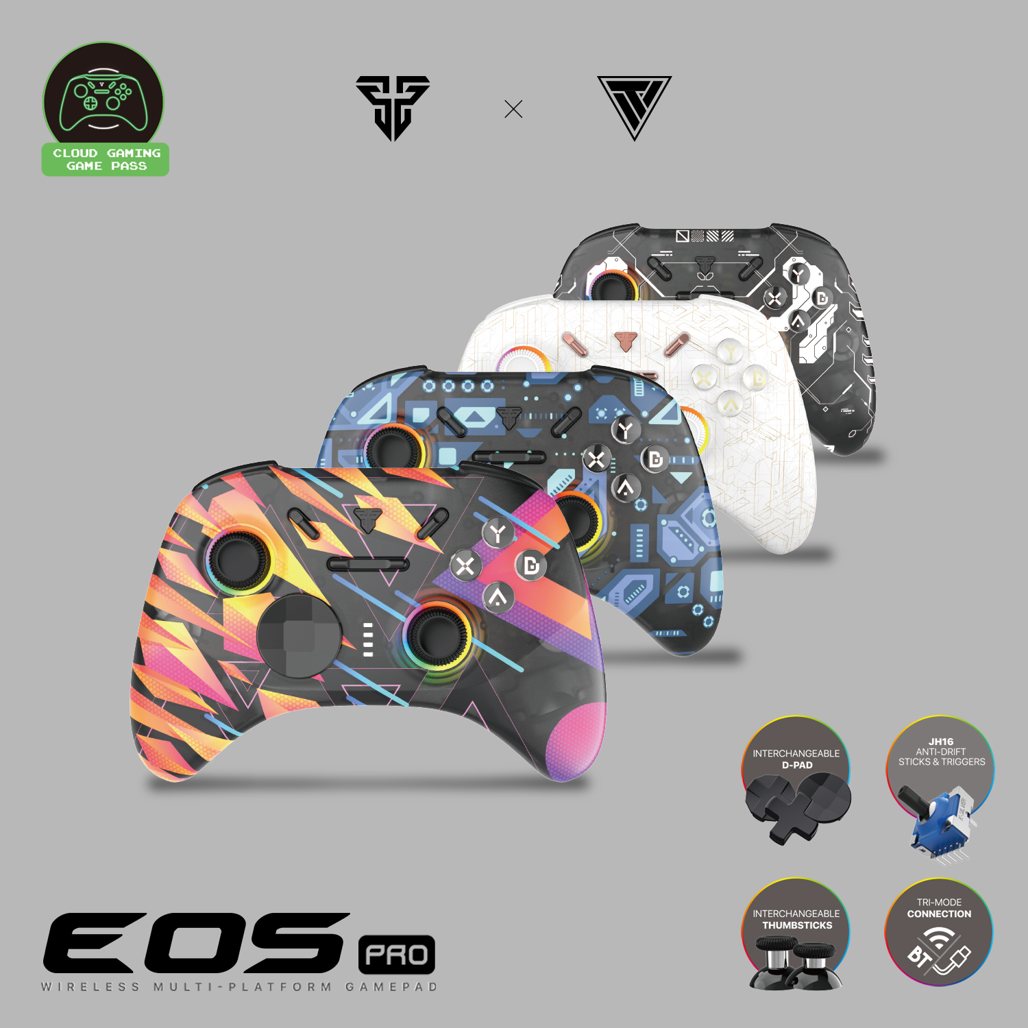 A large marketing image providing additional information about the product Fantech EOS Pro Gamepad Wireless Multi-Platform Hall-Effect Game Controller - Rainbow - Additional alt info not provided